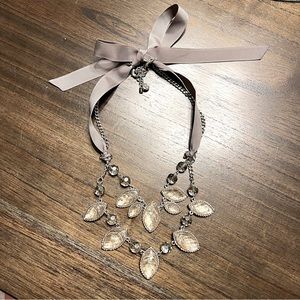 Simply Vera Wang Silver Double Strand Statement Necklace with Clasp + Ribbon Tie
